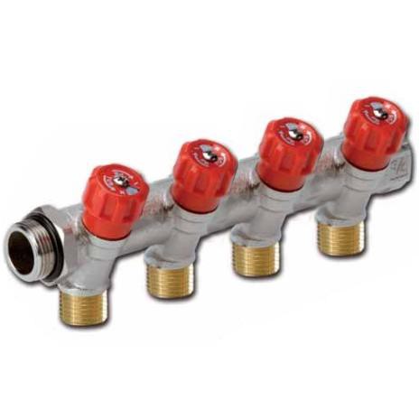 Sanitary manifolds with integrated remote fittings 4 outlets red