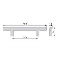 10 Griffe für Möbel, Durchmesser 12mm, Achsabstand 128mm, Stahl Nickel satiniert
