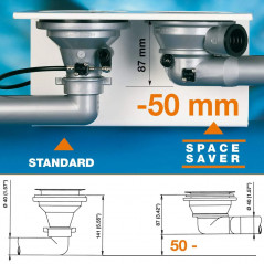 Afvoerplug met ruimtebesparende mand en overloop 90 mm