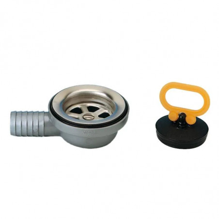 Scarico angolare per lavello in acciaio inox con nipplo, diametro 25 mm