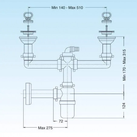 Spülbecken mit 2 Becken, mit zentralem Siphon