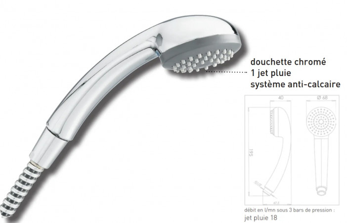 Cobra shower head, rain jet, diameter 65 mm, anti-limescale, chrome