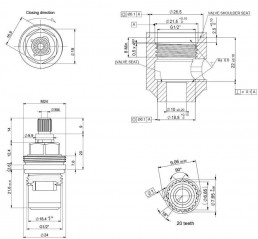 Ceramic head 1/2 turn mixing valve, 15x21, 20 teeth