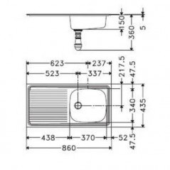Évier inox à encastrer 1 cuve 1 égouttoir 860x435 mm, ESX611 86