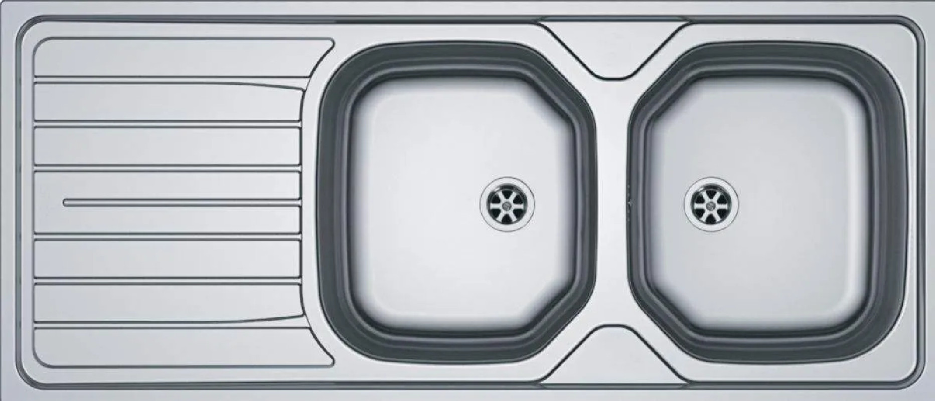 Roestvrijstalen inzetspoelbak, 2 waskommen 1 afdruipvlak, 1160x500 mm RNN621