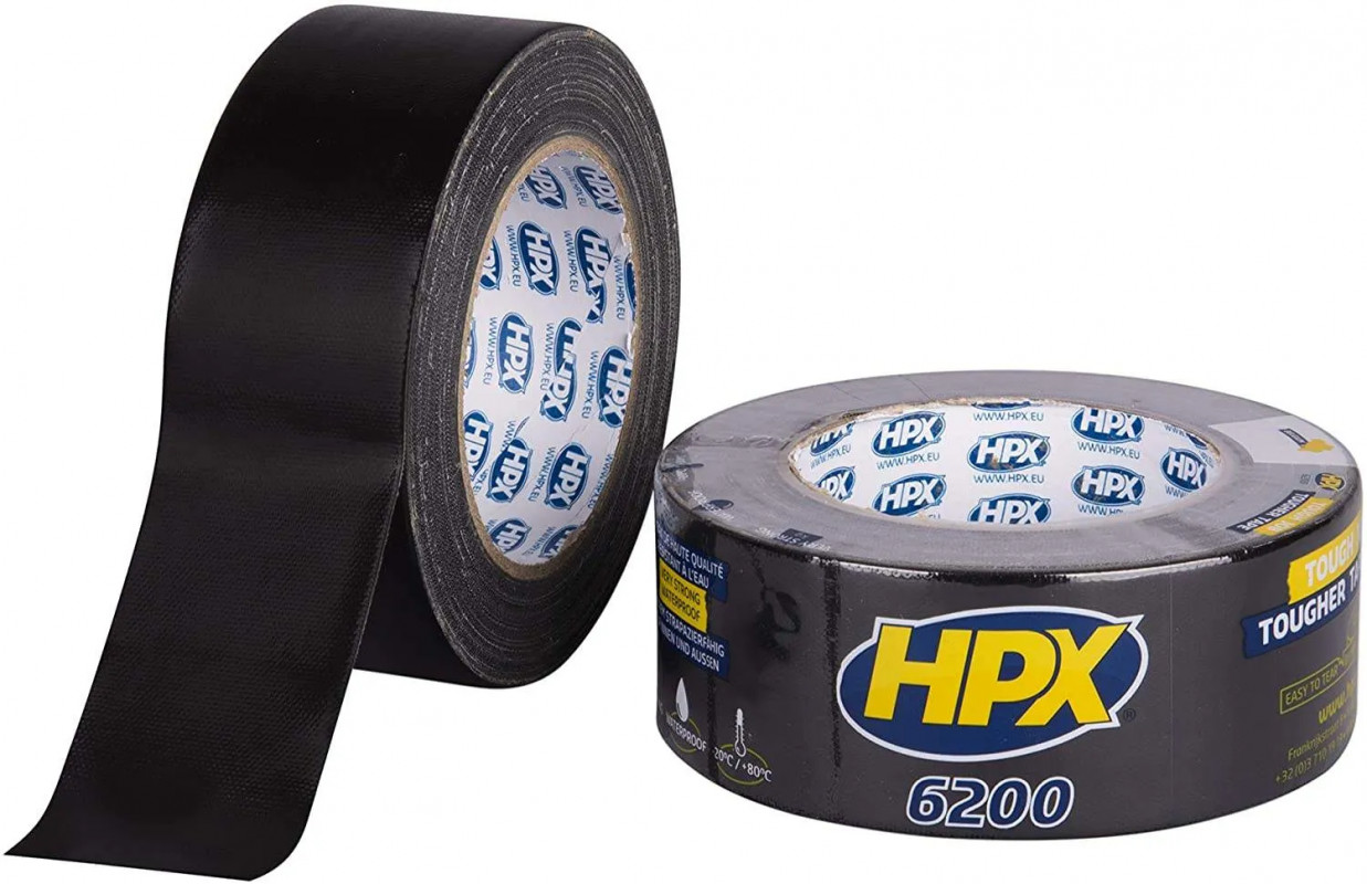 Zwart doek plakband 48 mm x 25m, HPX 6200 REPAIR TAPE