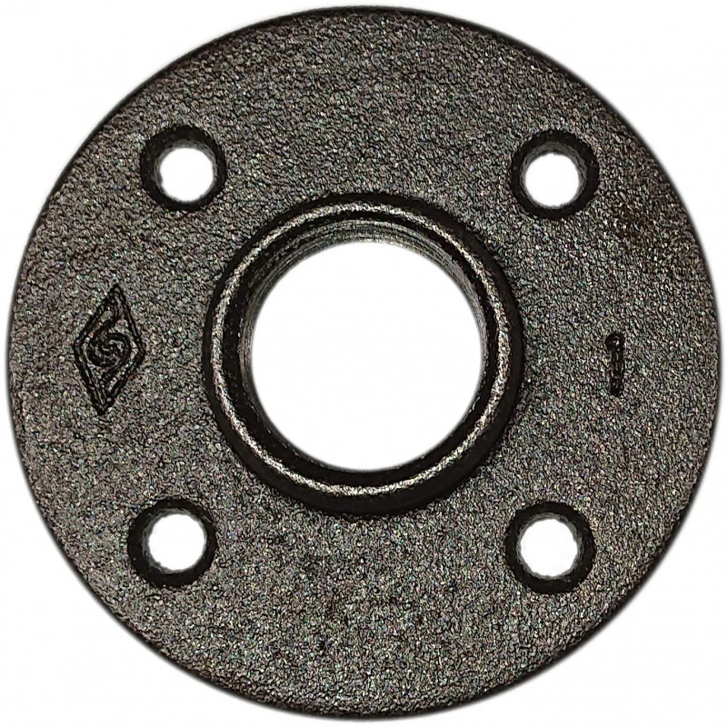 Black round threaded flange 26x34 with 4 fixing holes