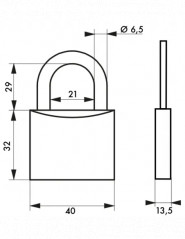 Cadenas à clés, type 1, COLOR 40 mm, 2 clés