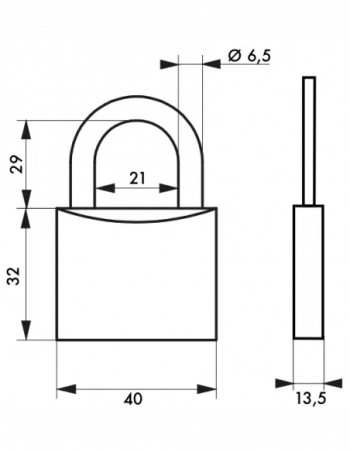 Cadenas à clés, type 1, COLOR 40 mm, 2 clés
