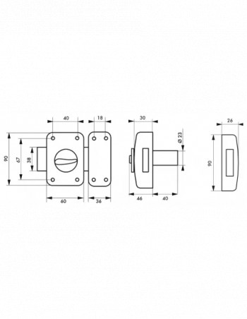 Verrou CORVETTE, bouton cylindre 40 mm, epoxy or, 3 clés
