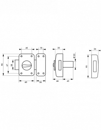 Verrou CORVETTE, bouton cylindre 45 mm, epoxy or, 3 clés