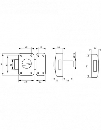 Verrou CORVETTE, bouton cylindre 60 mm, epoxy or, 3 clés