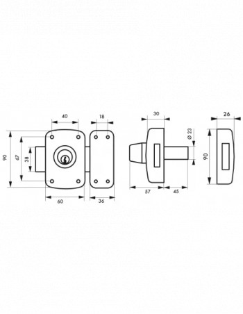 Verrou design bouton cylindre 45 mm, epoxy bronze, 3 clés
