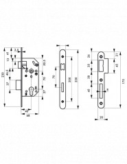 Mortice lock case, 40mm axis, for black cylinder