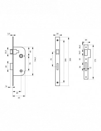 Mortice lock, 40mm bolt, V/BR, white epoxy