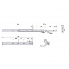 Pairs of ball bearing drawer slides, 45 x 500 mm damped