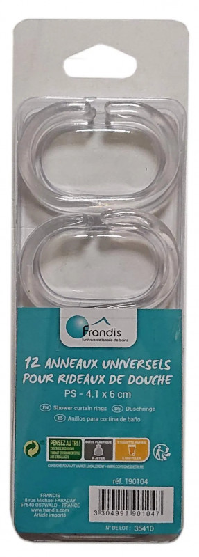 12 Anillos para cortina de ducha transparente, 4.1 x 6 cm