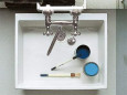 Gestampte gootsteen 70x50cm met 20cm afvoer en overloop