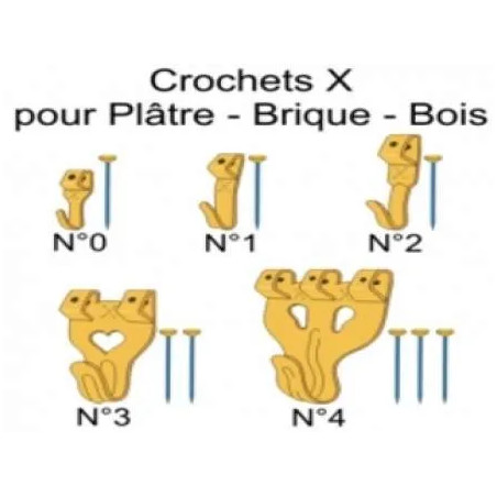 Crochet X numéro 1, avec épingle, 10 pièces