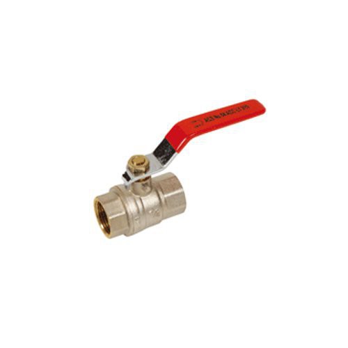 Válvula de bola de latón PN40 doble hembra + mango de acero plano rojo, 40X49