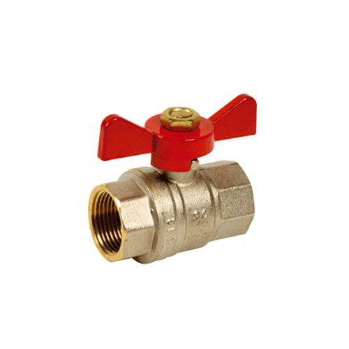 Brass ball valve PN40 double female + red butterfly handle, 08/13