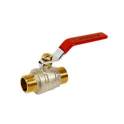 Ball valve brass PN40 double male + flat steel handle red, 15X21