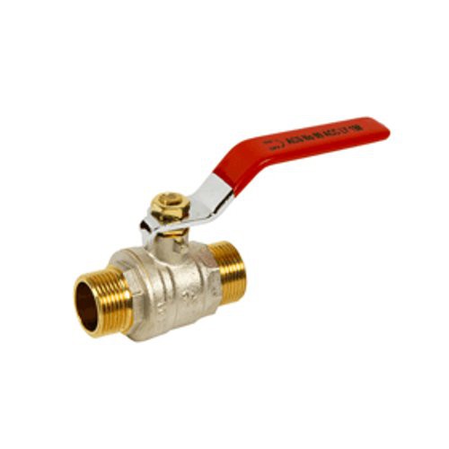 Ball valve brass PN40 double male + flat steel handle red, 40X49