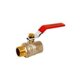 Brass ball valve PN40 male and female + red flat steel handle, 12X17 - Sferaco - Référence fabricant : 571003