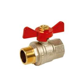 Brass ball valve PN40 male and female + red butterfly handle, 08X13 - Sferaco - Référence fabricant : 570002