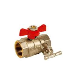 Double female brass ball valve with bleed PN25 + red butterfly handle, 15X21 - Sferaco - Référence fabricant : 560004