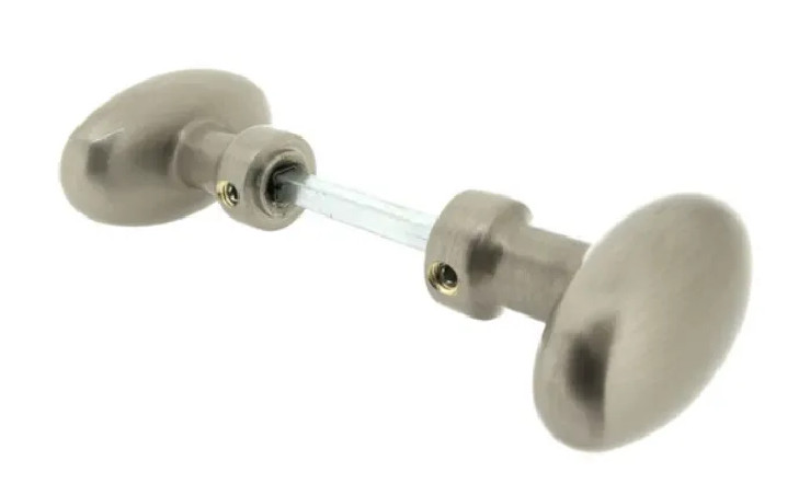 Double knob handle, oval, matt nickel-plated brass