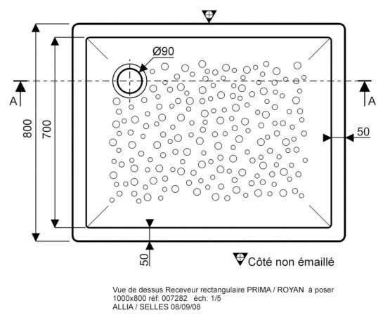 Extra flat shower tray in stoneware, BASTIA XP, to install, 100x80