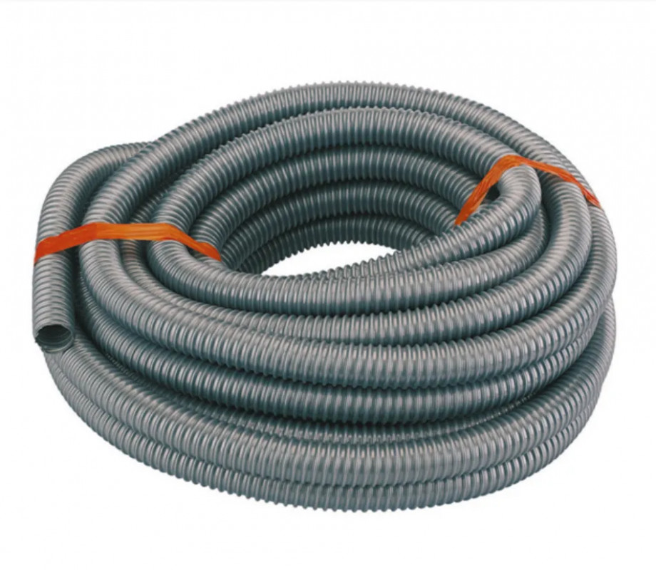 Grijze PVC versterkte afvoerslang, diameter 40 mm, ring van 20 meter