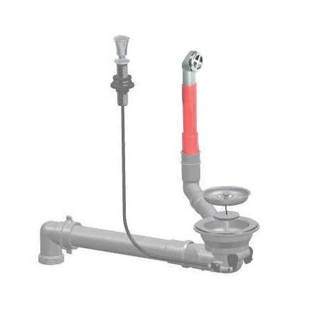 Scarico automatico per lavello di 90 mm di diametro con tubature salvaspazio e troppopieno rotondo