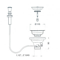 Single sink drain diameter 90mm, automatic, with handle