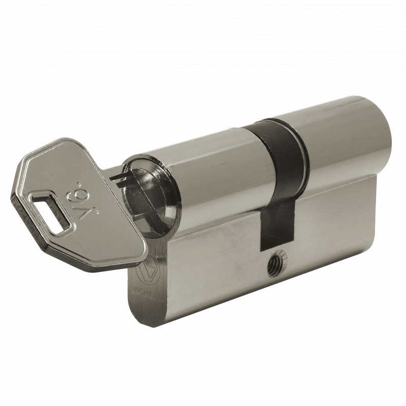 Vernikkelde slotcilinder V6, 30x40 mm, 6 stiften, 4 omkeerbare sleutels