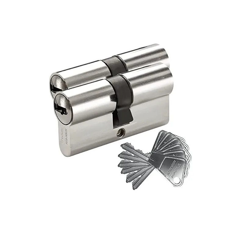 Openingsslotcilinder V5, 2 vernikkelde cilinders, 30 x 30 mm, 5 stiften, 3 sleutels