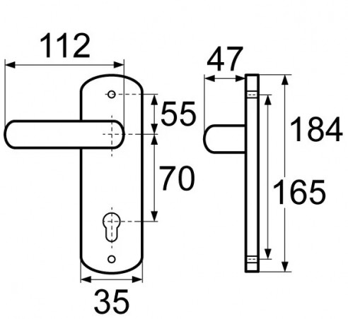 Due maniglie per porte con finiture cromate a specchio, chiave L, interasse 165 mm