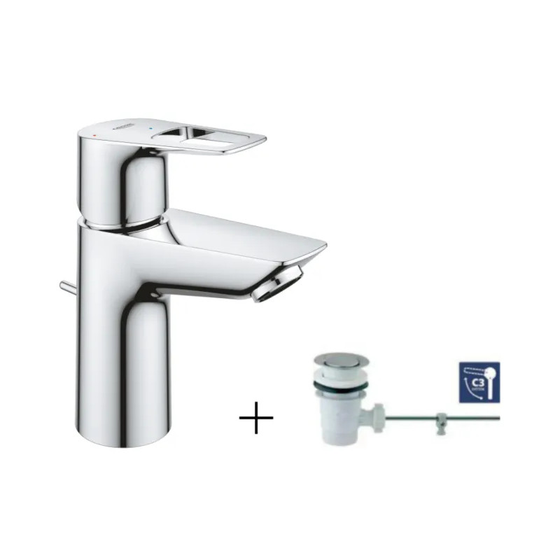 GROHE "NOUVEAU BAULOOP" ééngreeps wastafelmengkraan, maat M met verzinkbare afvoer