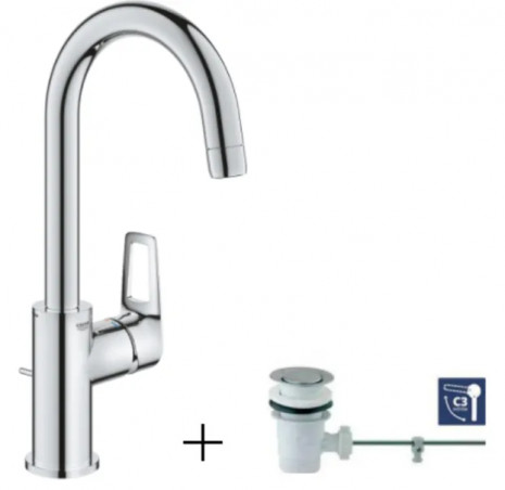 Mitigeur lavabo GROHE \"NOUVEAU BAULOOP\", taille L bec haut avec vidage