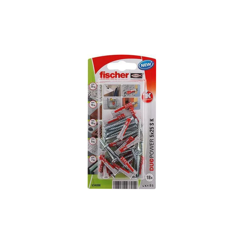 DUOPOWER deuvels 5x25 met schroeven 4x35, 18 st
