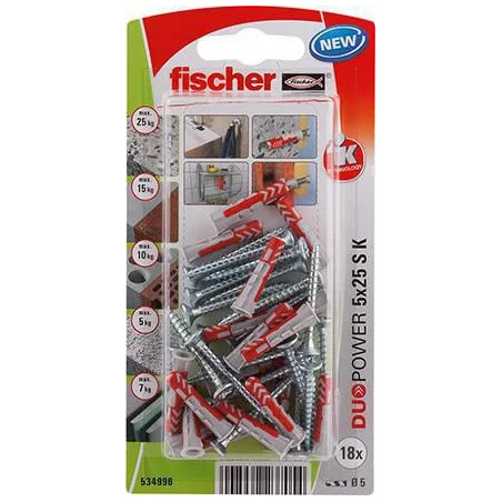 Tasselli DUOPOWER 5x25 con viti 4x35, 18 pezzi