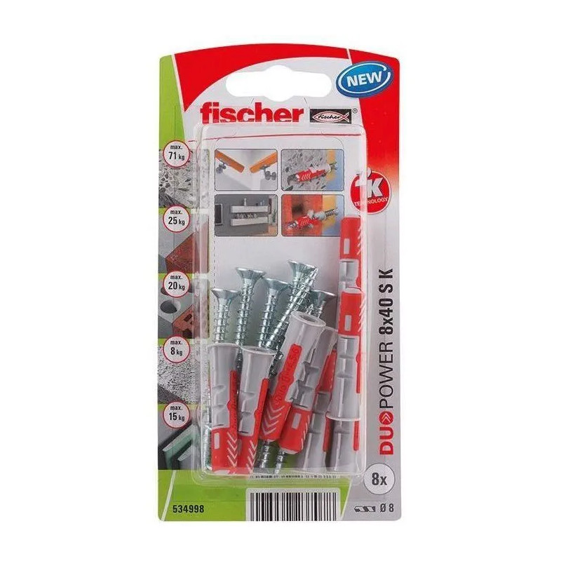 DUOPOWER deuvels 8x40 met schroeven 5x60, 8 st