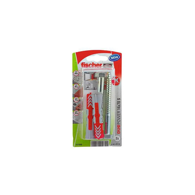 DUOPOWER deuvels 14x70 met kraagbout 10x95, 2 stuks