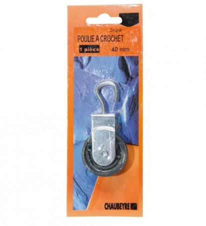 Poulie à crochet galet nylon 40mm, pour corde 6mm