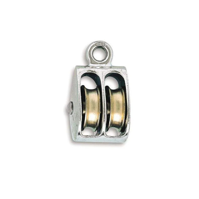 Oogkatrol met twee 25 mm diameter vernikkelde Zamak rollen voor 6 mm touw