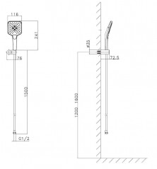 ABS Handbrause mit Messinghalter und 1.5m Schlauch, mattschwarz
