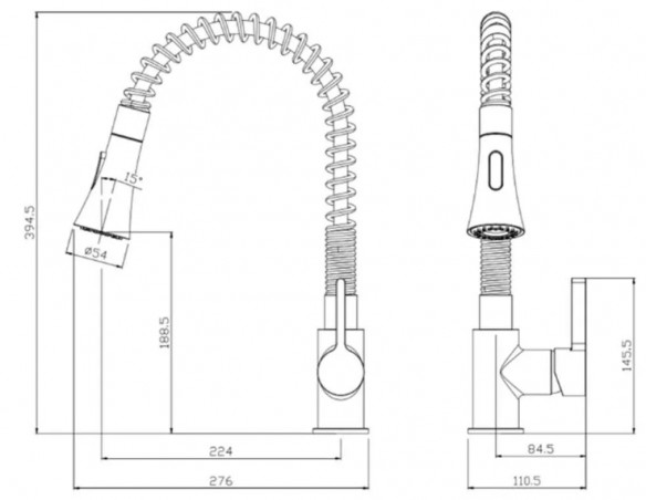 Danum single lever sink mixer with pull-out shower