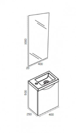 Mobile lavabo sospeso ANGO laccato bianco, L400 mm, apertura a sinistra