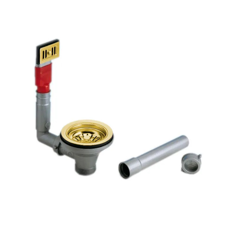 Mandafvoer met rechthoekige overloop, diameter 90 mm, afwerking satijnbrons